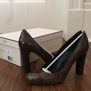 Coach Cammy crinkled Patent heels